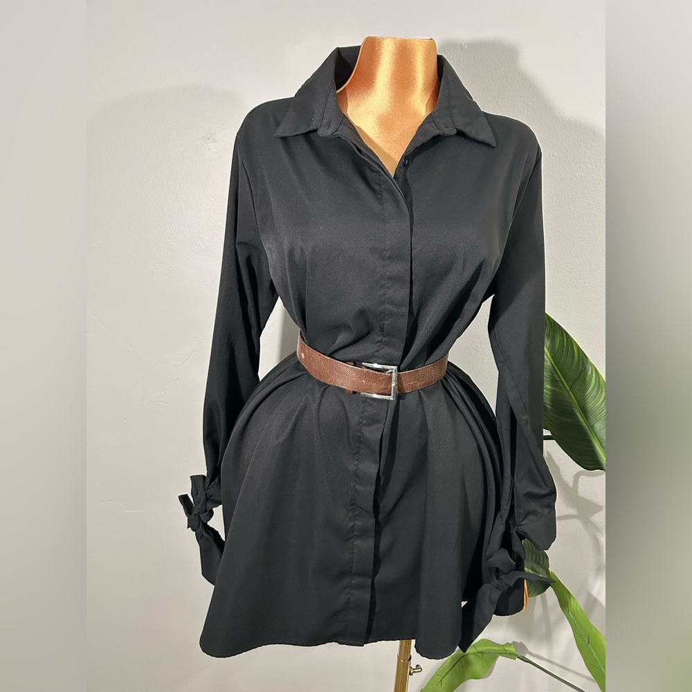 SHEIN Black Long Sleeve Belted Dress